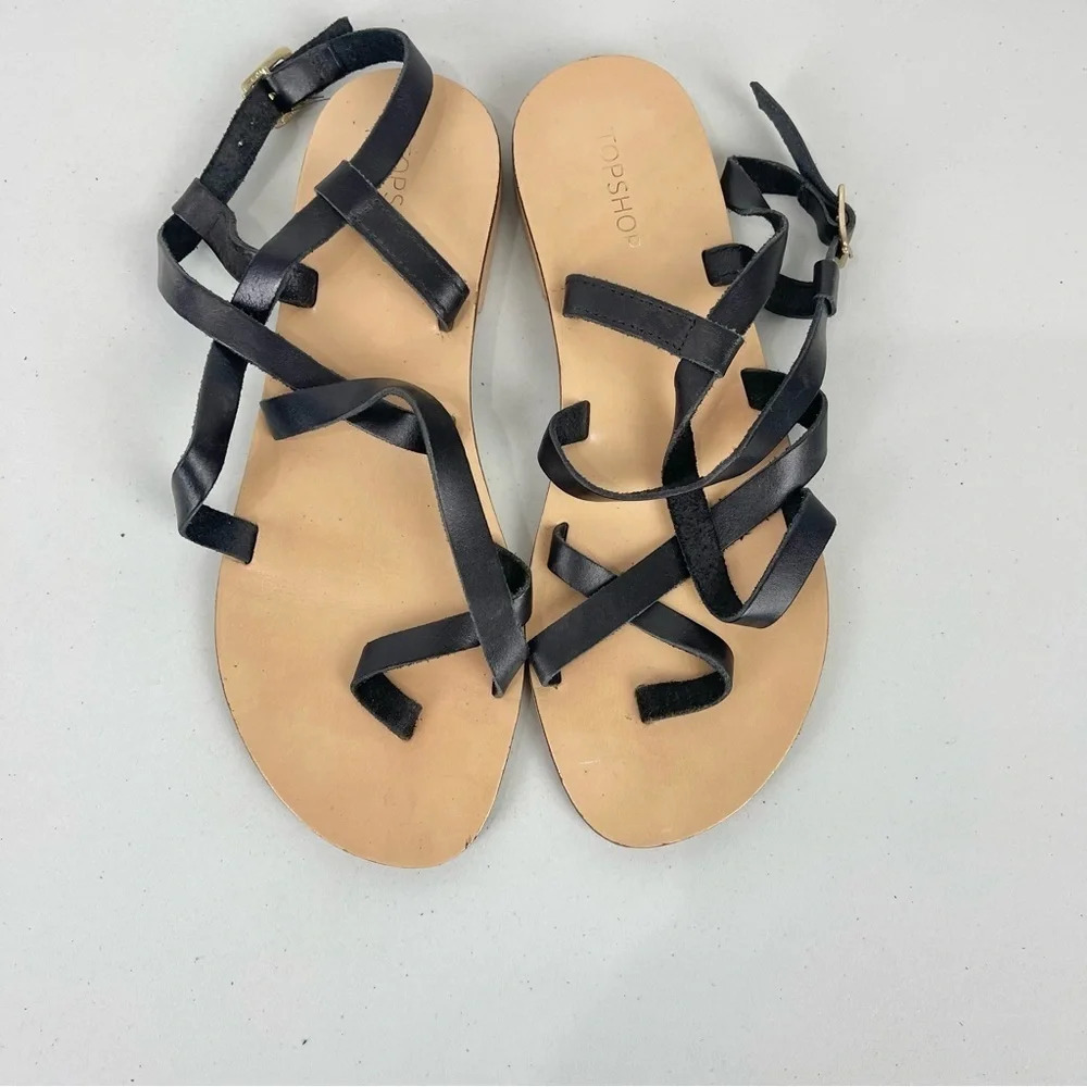 Topshop Black Leather Strappy Sandals Size 36